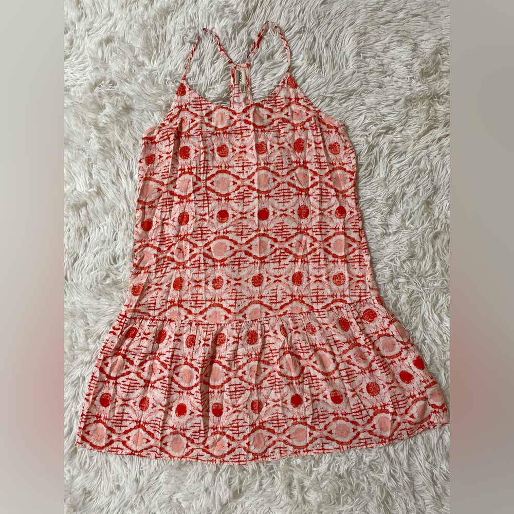Roxy Surfer Resort Vacation Beach Travel Tropical Boho Y2K Geometric Dress Red M